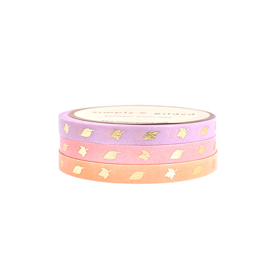 Sweet Leaf washi set of 3 (5mm + light gold foil)
