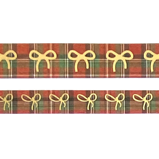 Vintage Christmas Plaid Bow washi set of 2 (15/10mm + light gold foil)