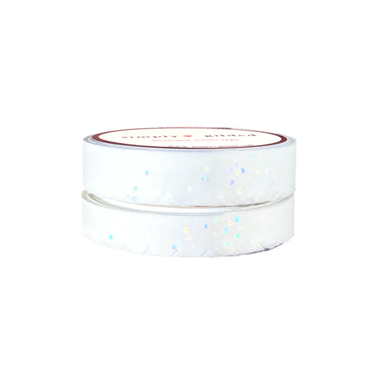 White Scallop washi set of 2 (10/8mm + iridescent bubble glitter overlay)
