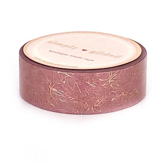 WASHI 15mm - Vintage Rose Minimal leaf outline + rose gold foil
