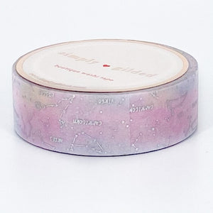 WASHI 15mm - Pastel RAINBOW ZODIAC + Silver Holo (pale pink/lavender)
