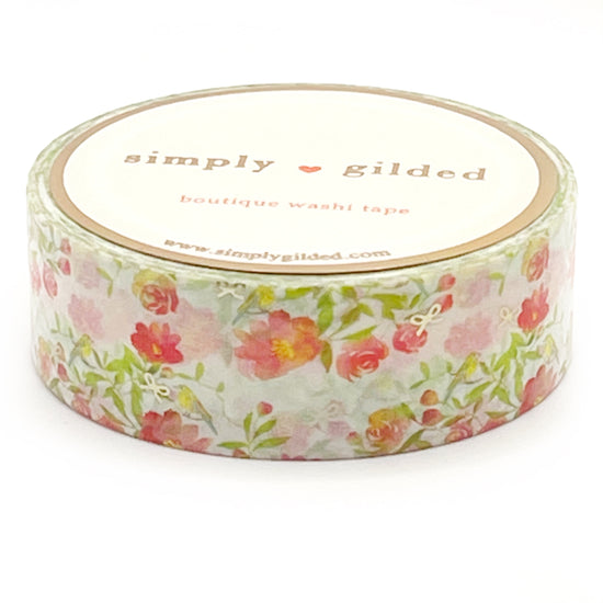 WASHI 15mm - BRIGHT Floral Aviary + champagne satin foil