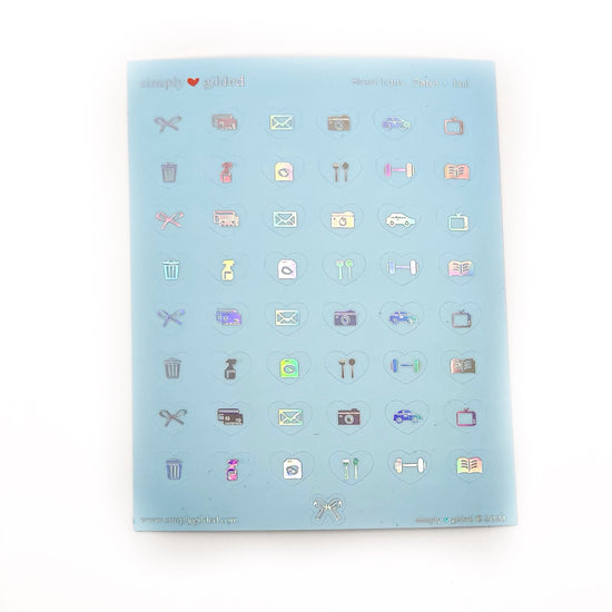 STICKERS - SKY BLUE Heart Icons - Basics + silver holographic foil
