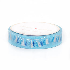 WASHI 10mm - Birthday TASSELS BLUE + silver holographic foil (restock)