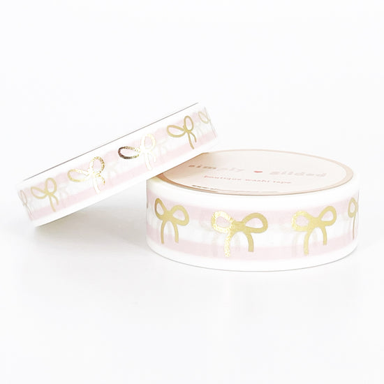 WASHI 15/10mm BOW set - Pink and White Parfait + light gold foil