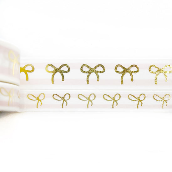 WASHI 15/10mm BOW set - Pink and White Parfait + light gold foil