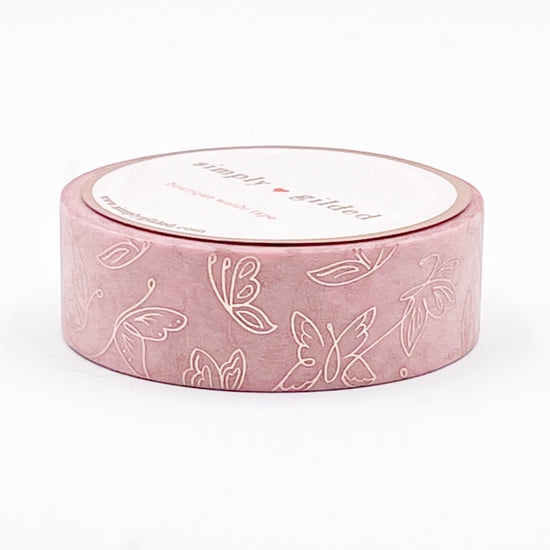 WASHI 15mm - PEACH Minimal Line BUTTERFLY Outline + rose gold foil