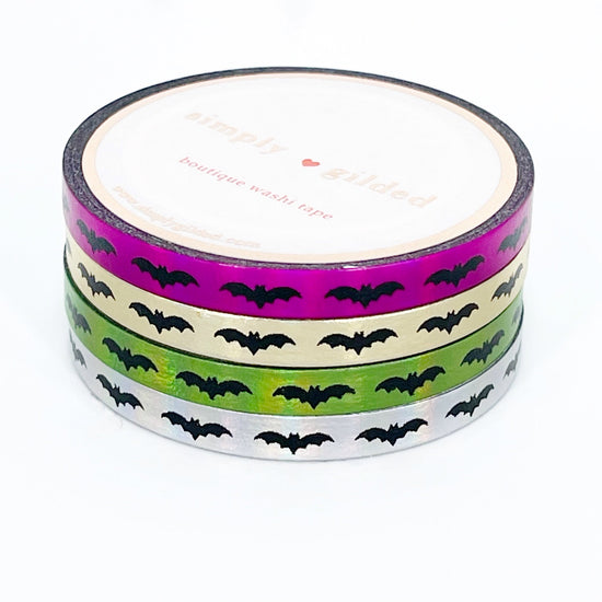 Holoween Bats washi set of 4 (5mm + black print + holographic) - Restock