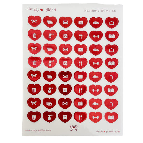 STICKERS - Heart Icons - Basics + festive red foil (glossy paper)