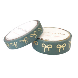 WASHI 15/10mm BOW set - Holly + light gold foil