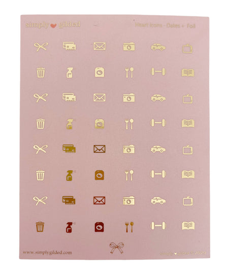 STICKERS - PINK Heart Icons - Basics + light gold foil