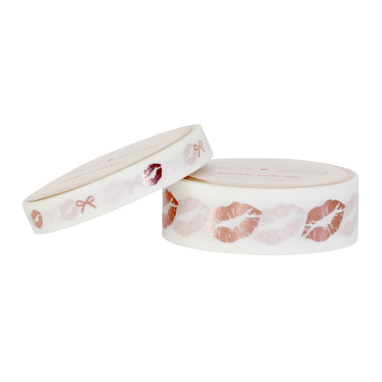 White Lips & Bows Washi Set (15mm/7.5mm - rose pink foil)