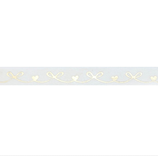 White Bow & Heart String Washi (7.5mm - light gold foil)