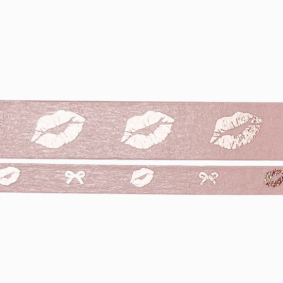 Fall Blush Lips & Bows Washi Set (15mm/7.5mm - rose pink foil)