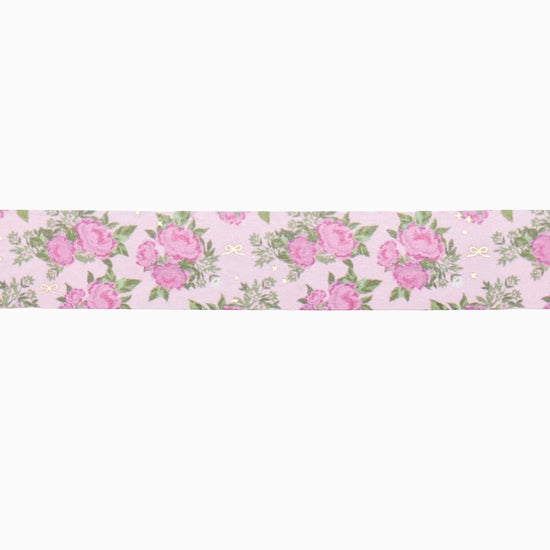 Mint & Light Pink Floral Garden Washi (15/15mm - light gold foil)