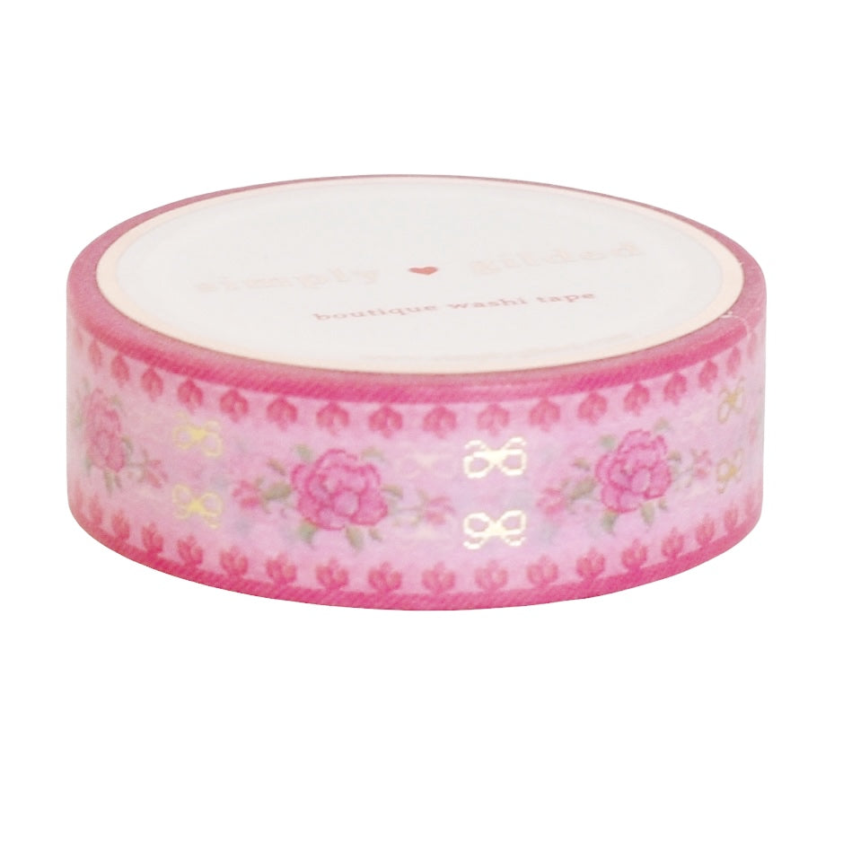Pink & White Candy Striped Bow washi set (15/10mm + silver glitter foi –  simply gilded