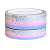 Soft Galaxy Stardust washi set (15/10mm + silver holographic / aurora pink foil)